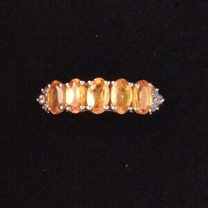 Spessartite garnet, & diamond ring size 6